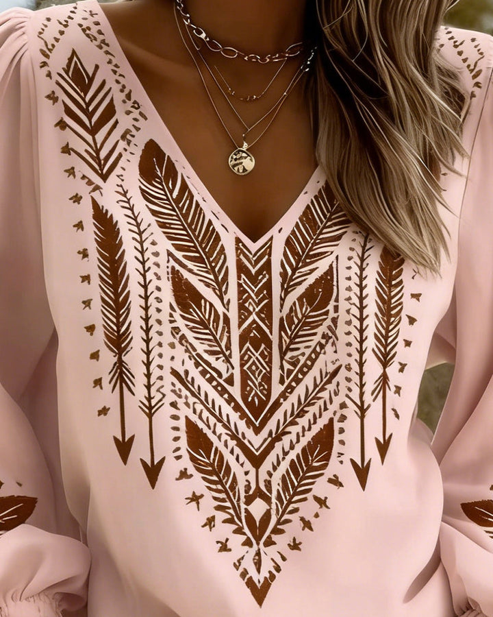 Blusa de Manga Abullonada Cuello en V Corte Amplio