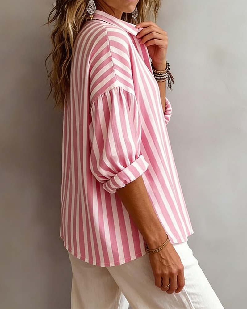 Blusa Rayada Amplia Con Cuello