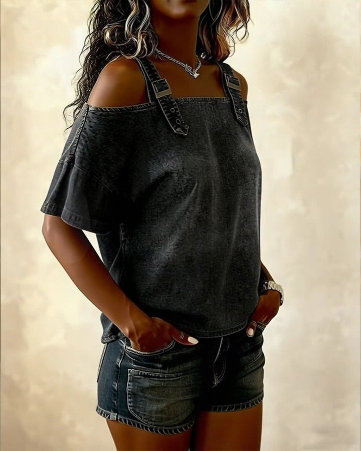 Chemisier Off-Shoulder Con Tirantes de Denim
