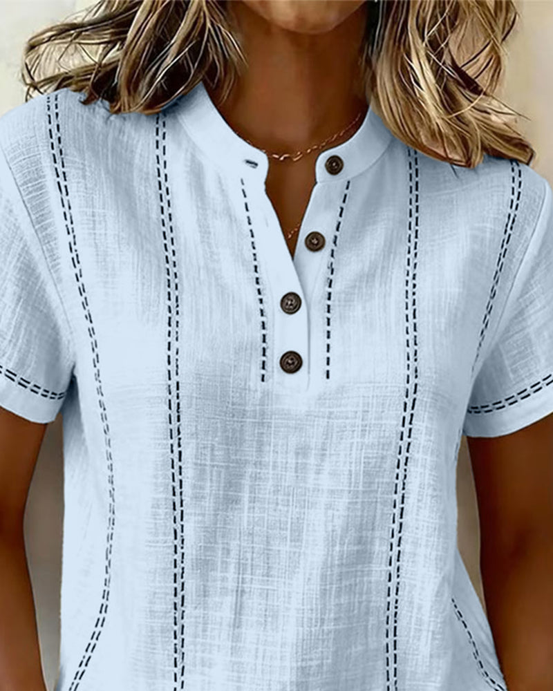 Camiseta Modo Informal Botón Cuello en V