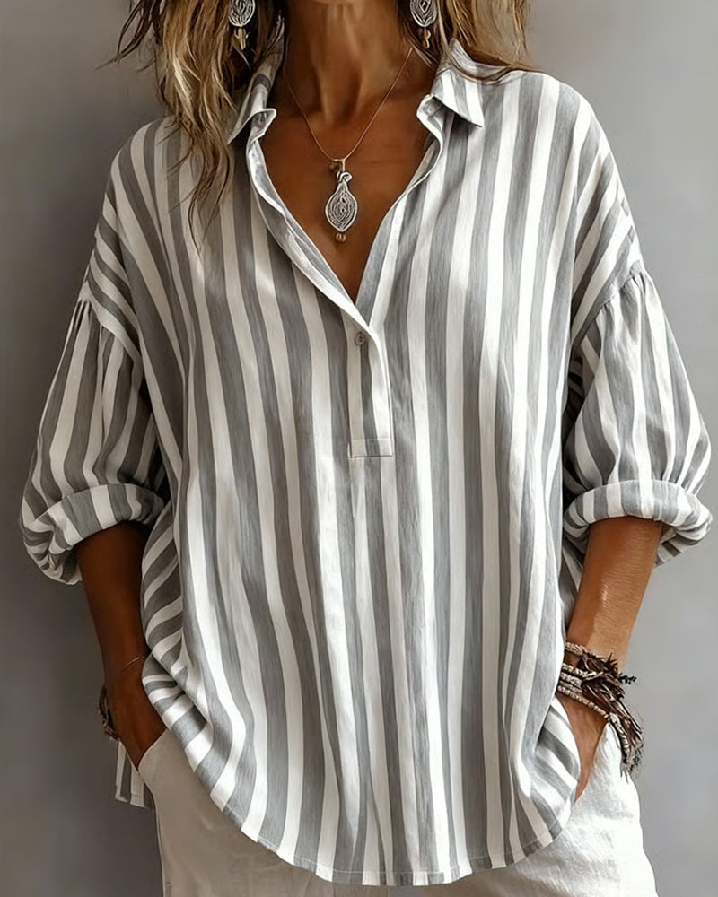 Blusa Rayada Amplia Con Cuello