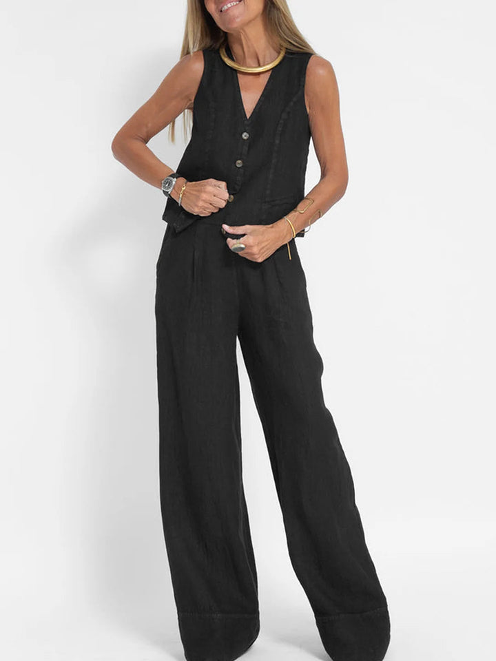 Aira – Conjunto elegante de dos piezas con chaleco y pantalón de pierna ancha