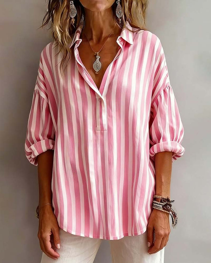 Blusa Rayada Amplia Con Cuello