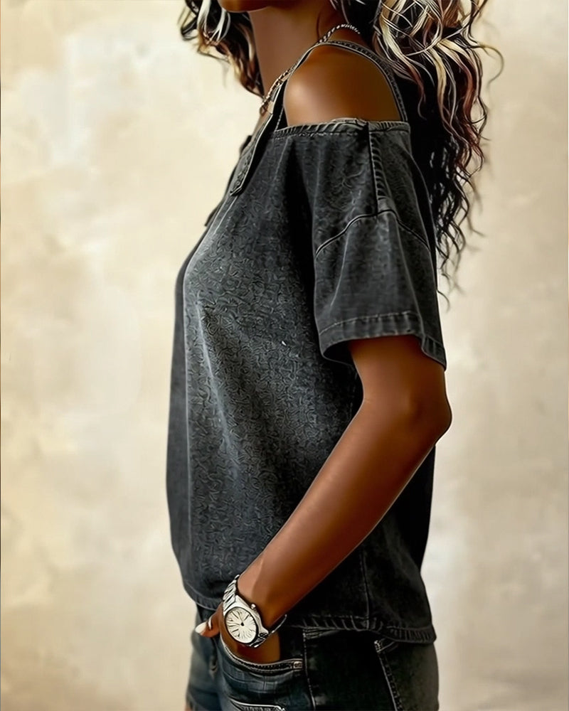 Chemisier Off-Shoulder Con Tirantes de Denim