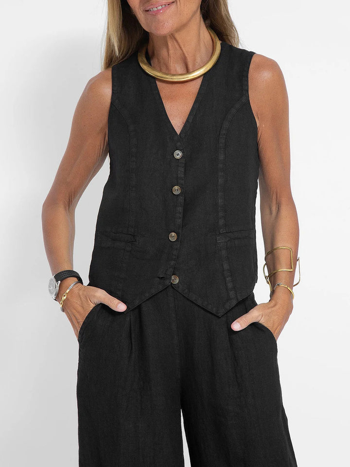 Aira – Conjunto elegante de dos piezas con chaleco y pantalón de pierna ancha
