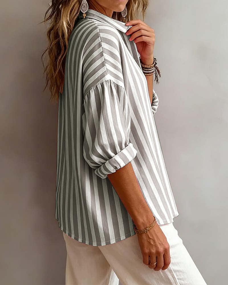 Blusa Rayada Amplia Con Cuello