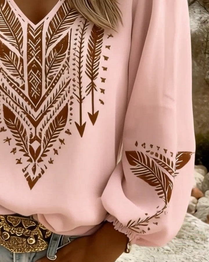 Blusa de Manga Abullonada Cuello en V Corte Amplio