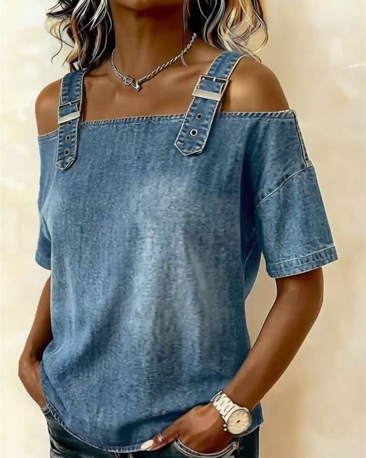 Chemisier Off-Shoulder Con Tirantes de Denim