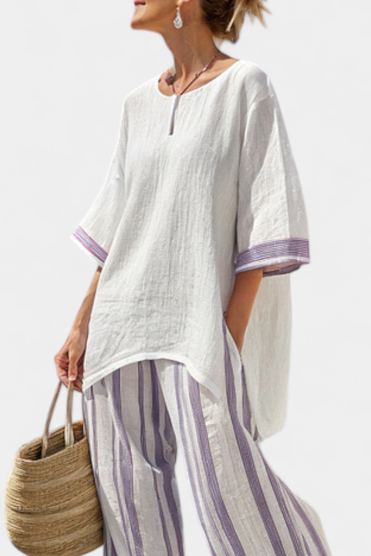 Allegra — Camiseta cómoda y pantalones de bambú a rayas