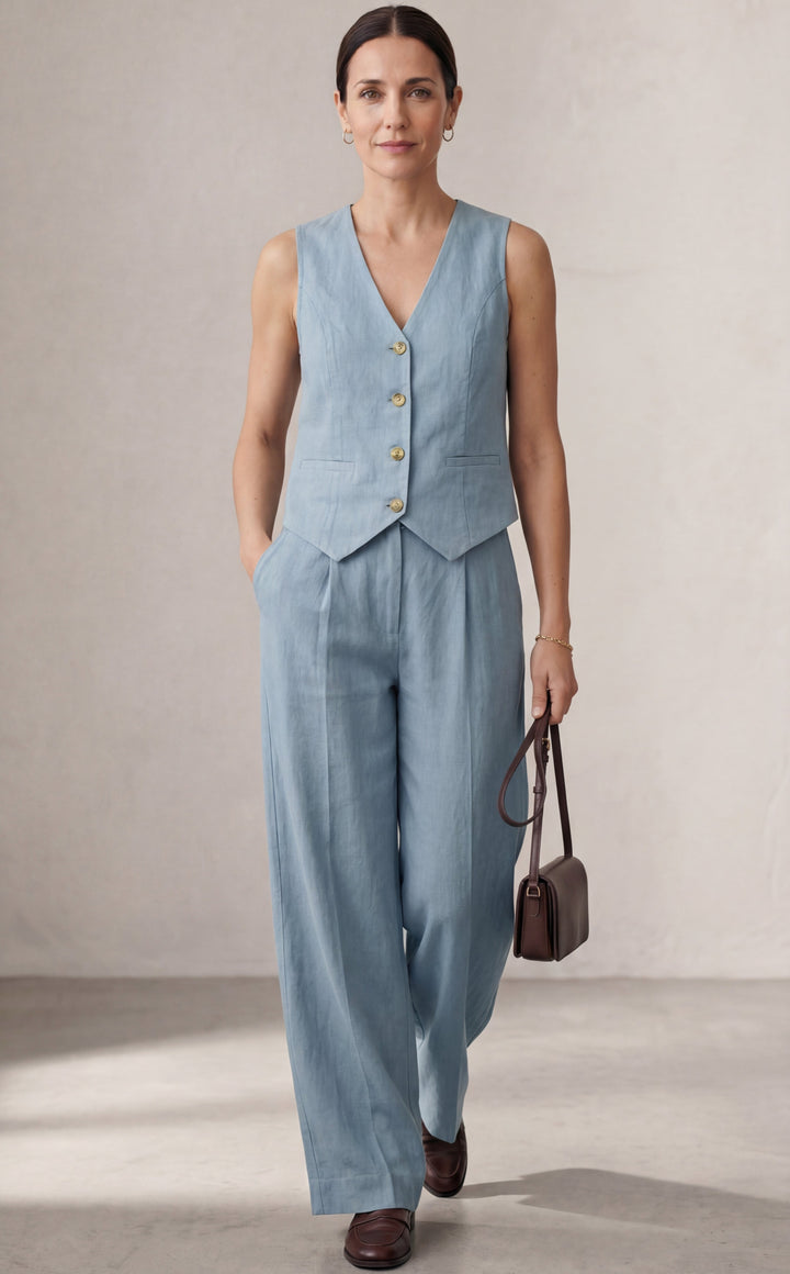 Aira – Conjunto elegante de dos piezas con chaleco y pantalón de pierna ancha