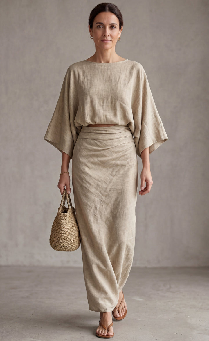 Conjunto de lino elegante con falda larga