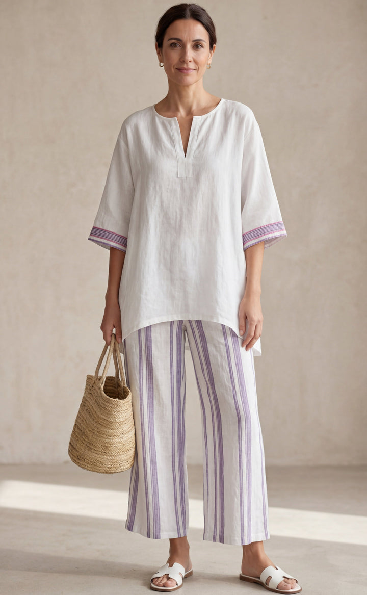 Allegra — Camiseta cómoda y pantalones de bambú a rayas