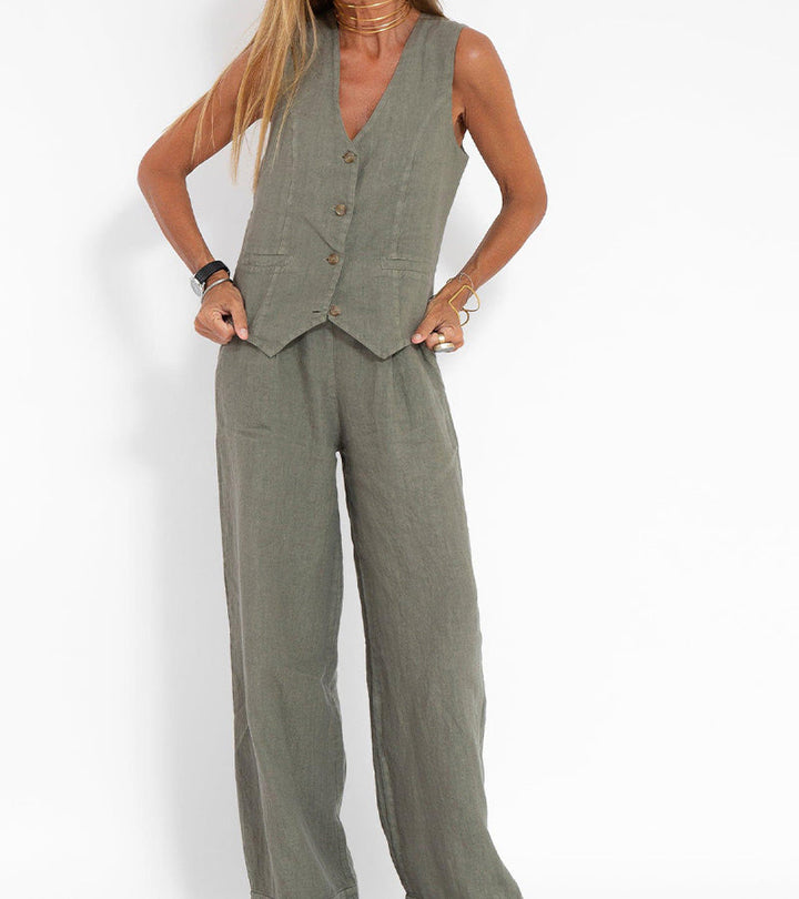 Aira – Conjunto elegante de dos piezas con chaleco y pantalón de pierna ancha