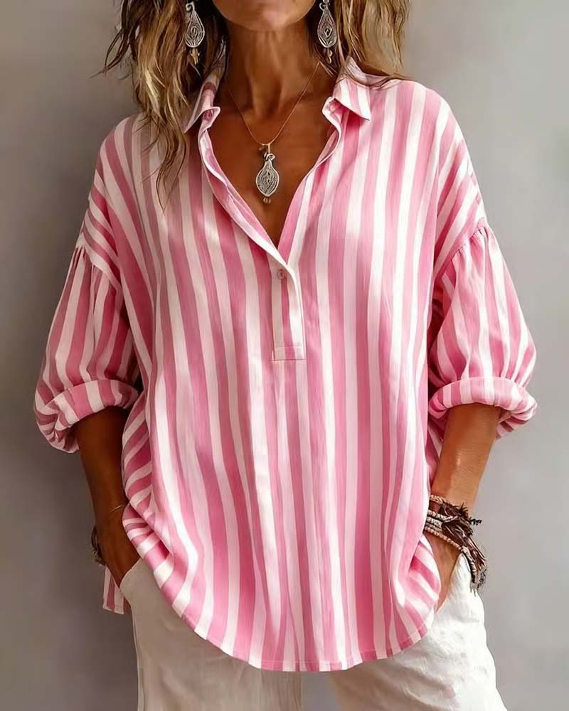 Blusa Rayada Amplia Con Cuello