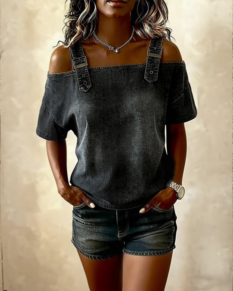 Chemisier Off-Shoulder Con Tirantes de Denim