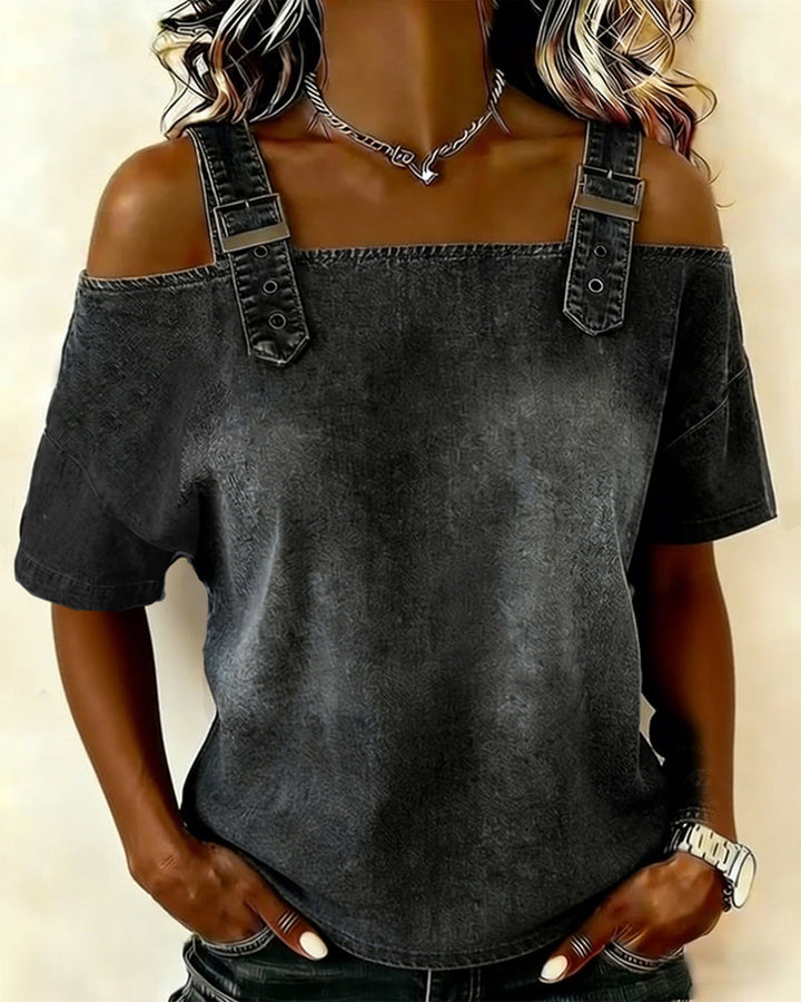 Chemisier Off-Shoulder Con Tirantes de Denim