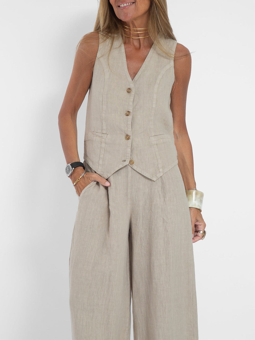 Aira – Conjunto elegante de dos piezas con chaleco y pantalón de pierna ancha