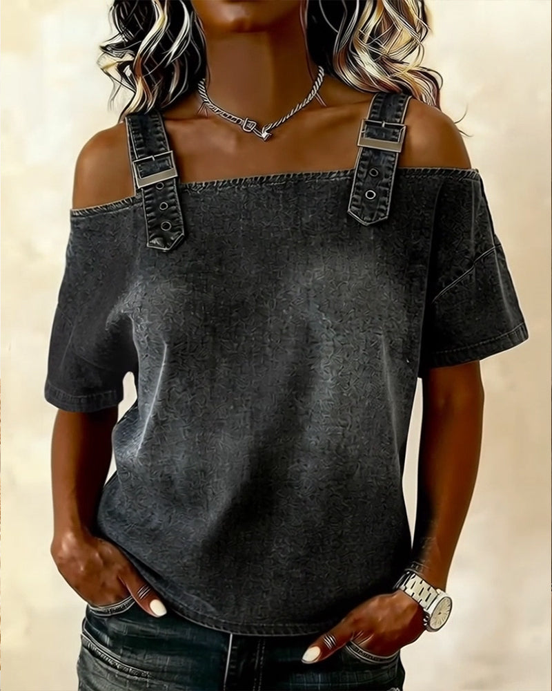 Chemisier Off-Shoulder Con Tirantes de Denim