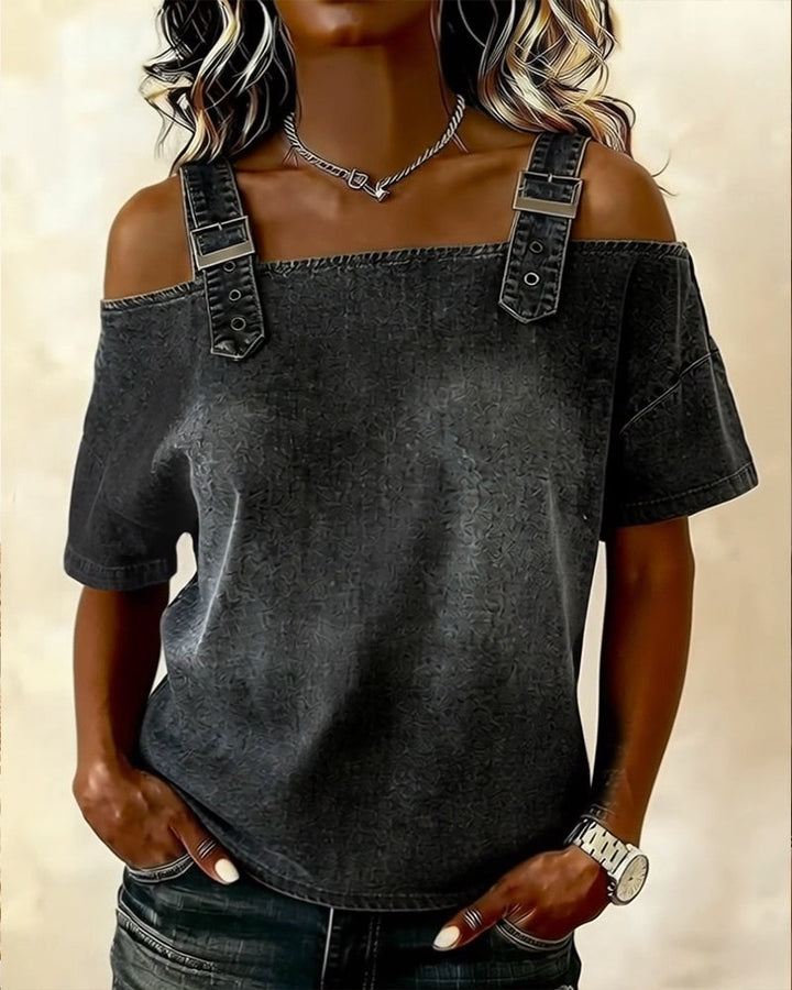 Chemisier Off-Shoulder Con Tirantes de Denim