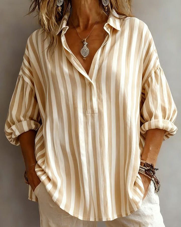 Blusa Rayada Amplia Con Cuello