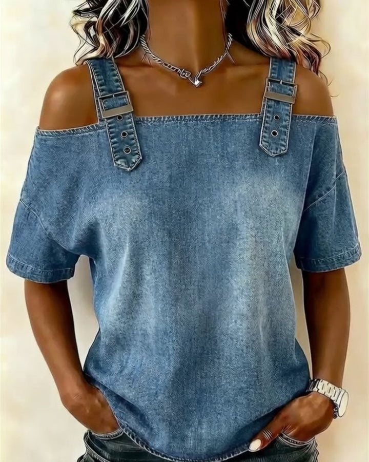 Chemisier Off-Shoulder Con Tirantes de Denim