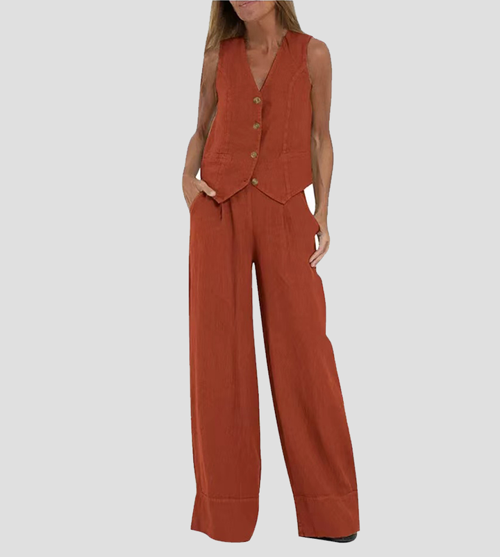 Aira – Conjunto elegante de dos piezas con chaleco y pantalón de pierna ancha