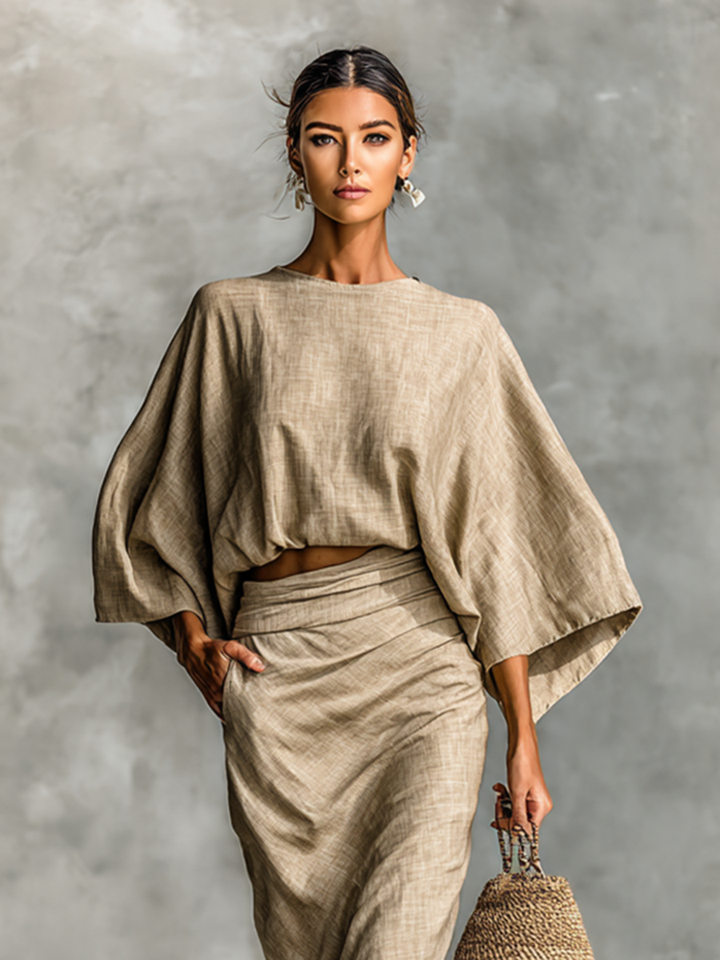 Conjunto de lino elegante con falda larga