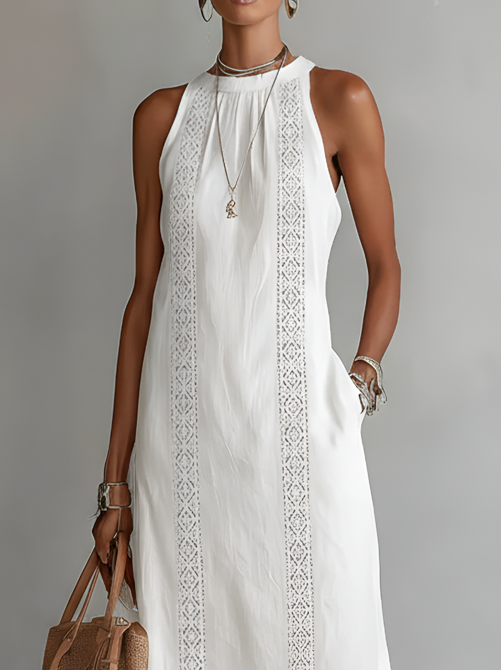 Jimena™ | Vestido midi de lino con cuello mao