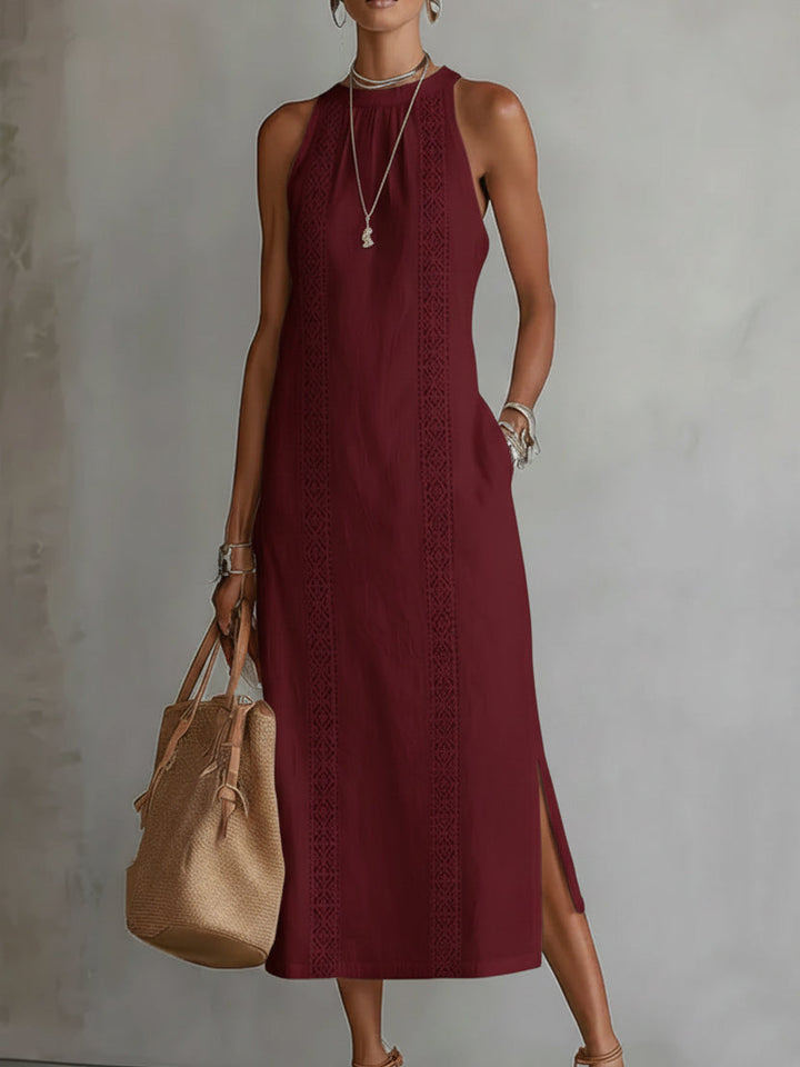 Jimena™ | Vestido midi de lino con cuello mao